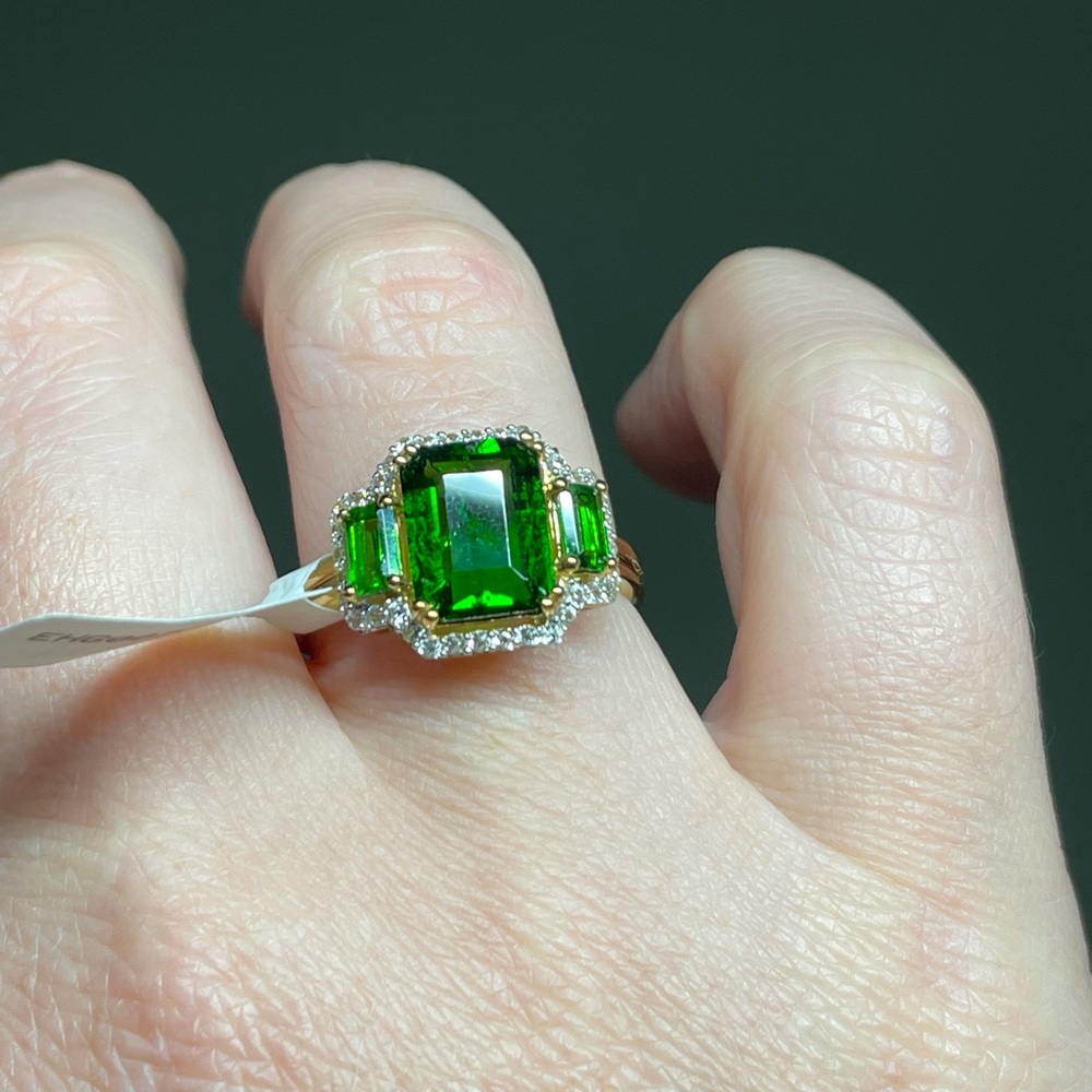 Emerald Cut Russian Chrome Diopside 10k Gold Ring